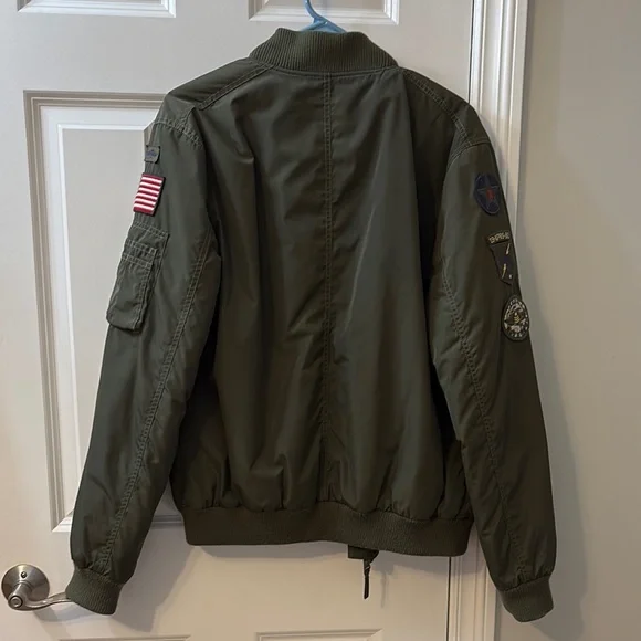 Express Green Bomber Jacket with Military Style - Picture 4 of 4